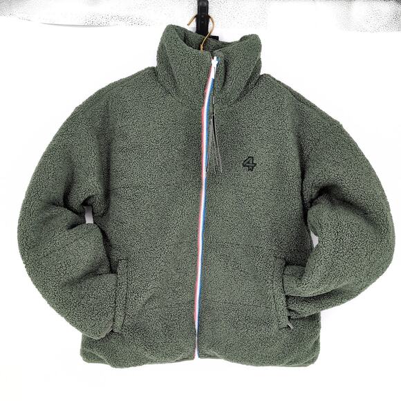 Fourlaps Polar Quilted Reversible Unisex Thyme/White Sherpa Jacket - Size S -NWT - Picture 2 of 15